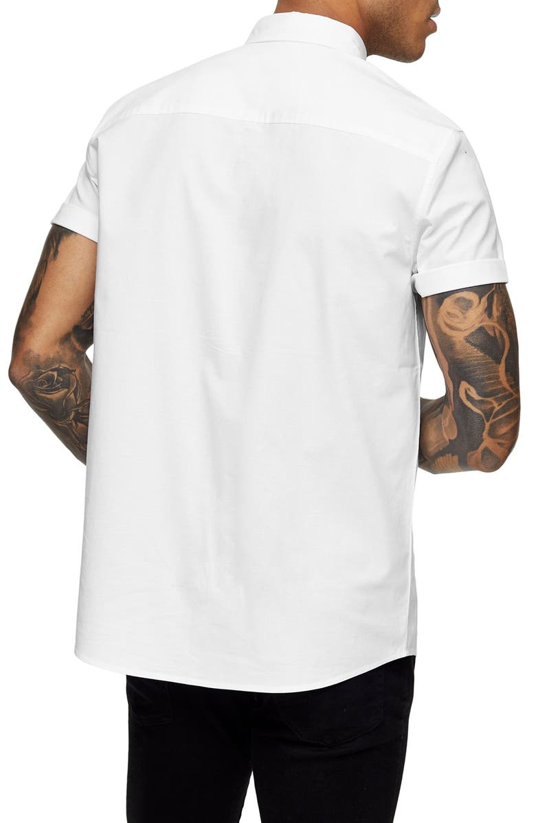 Topman Muscle Fit Short Sleeve Button-Down Oxford Shirt, Alternate, color,