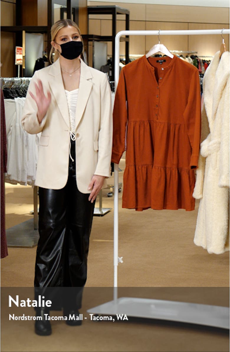 Long Sleeve Button Placket Tiered Cotton Flannel Minidress, sales video thumbnail