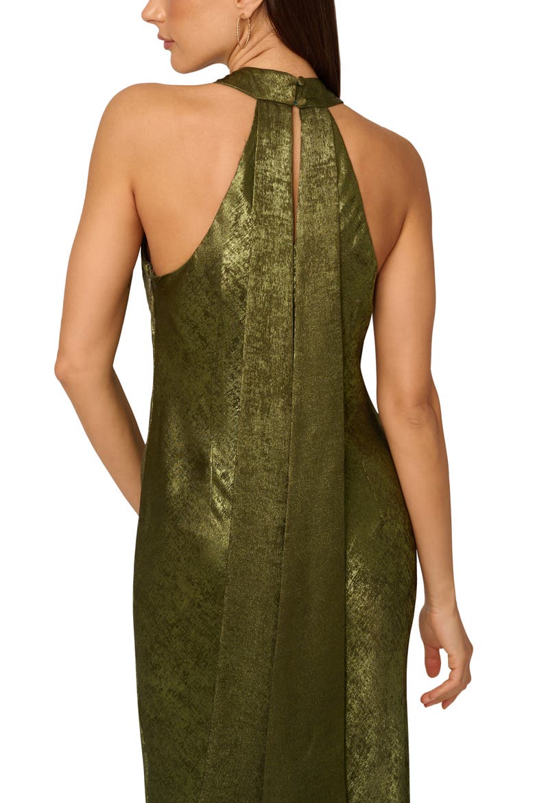Foiled Trumpet Gown, Alternate, color, DARK OLIVE