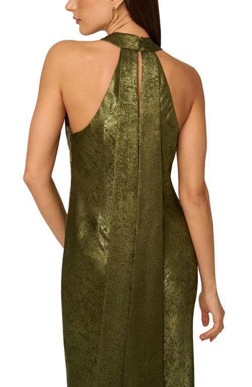 Adrianna Papell Foiled Trumpet Gown In Green