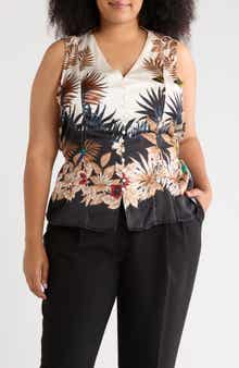 T Tahari Tropical Print Sleeveless Top