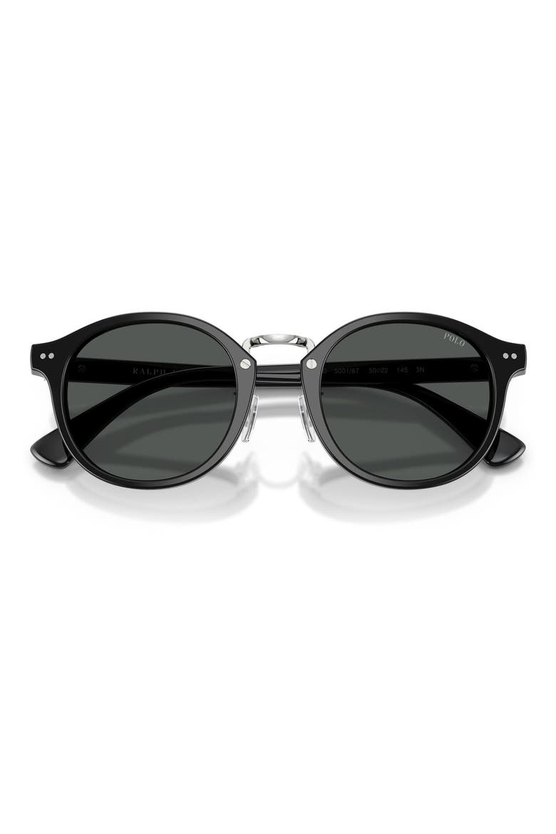 50mm Round Sunglasses, Alternate, color, SHINY BLACK / DARK GREY
