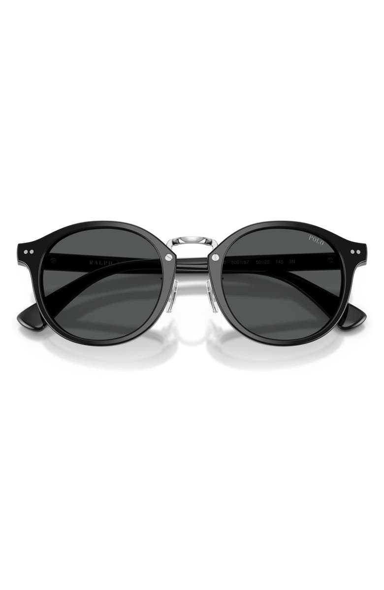 Polo Ralph Lauren 50mm Round Sunglasses, Alternate, color, Shiny Black / Dark Grey