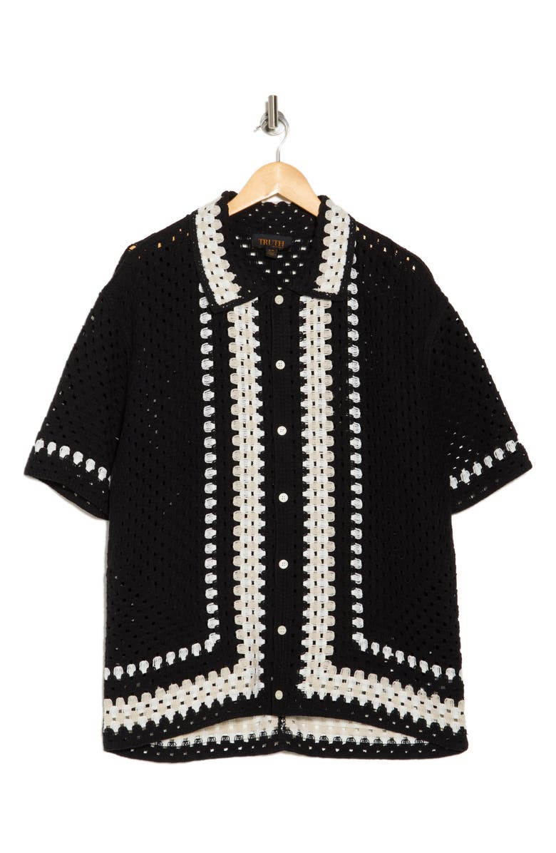 TRUTH Open Stitch Short Sleeve Button-Up Shirt, Alternate, color, Black Combo