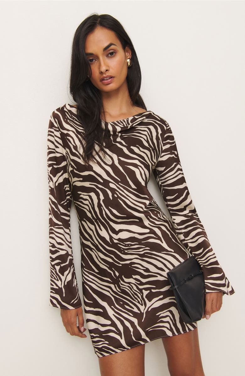 Reformation Pike Cowl Neck Long Sleeve Satin Minidress, Alternate, color, 