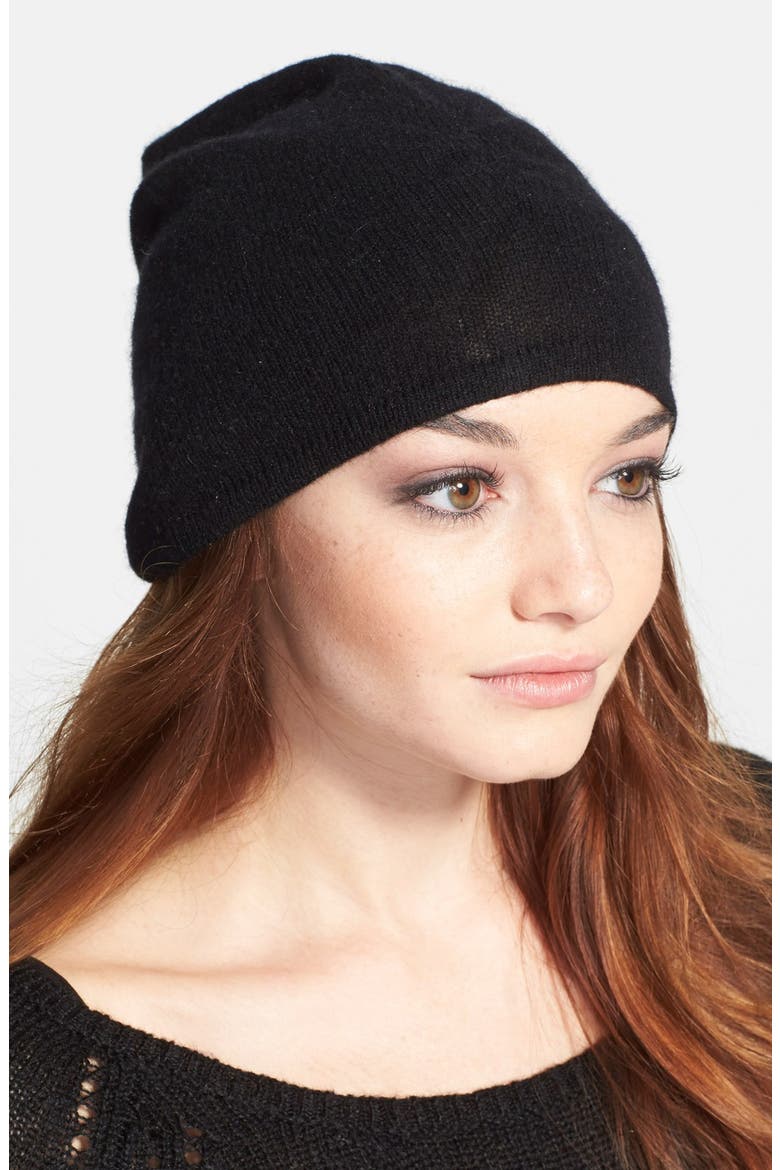 Slouchy Cashmere Beanie, Main, color, BLACK