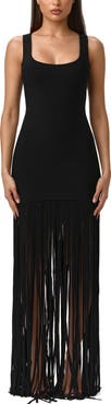Naked Wardrobe Knit Fringe Maxi Dress