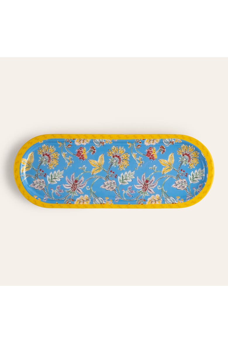 Lakri Oval Tree Serving Entertaining Floral Artisan, Main, color, Blue