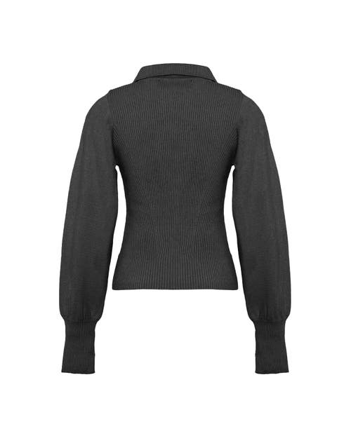 Theo The Label Women's Nomia Bouffant Sleeve Polo Knit - Black In Black