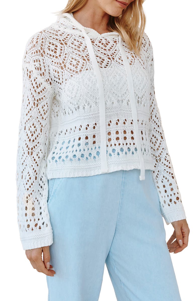 Bella Dahl Sheer Cotton Blend Open Stitch Hoodie, Alternate, color, White