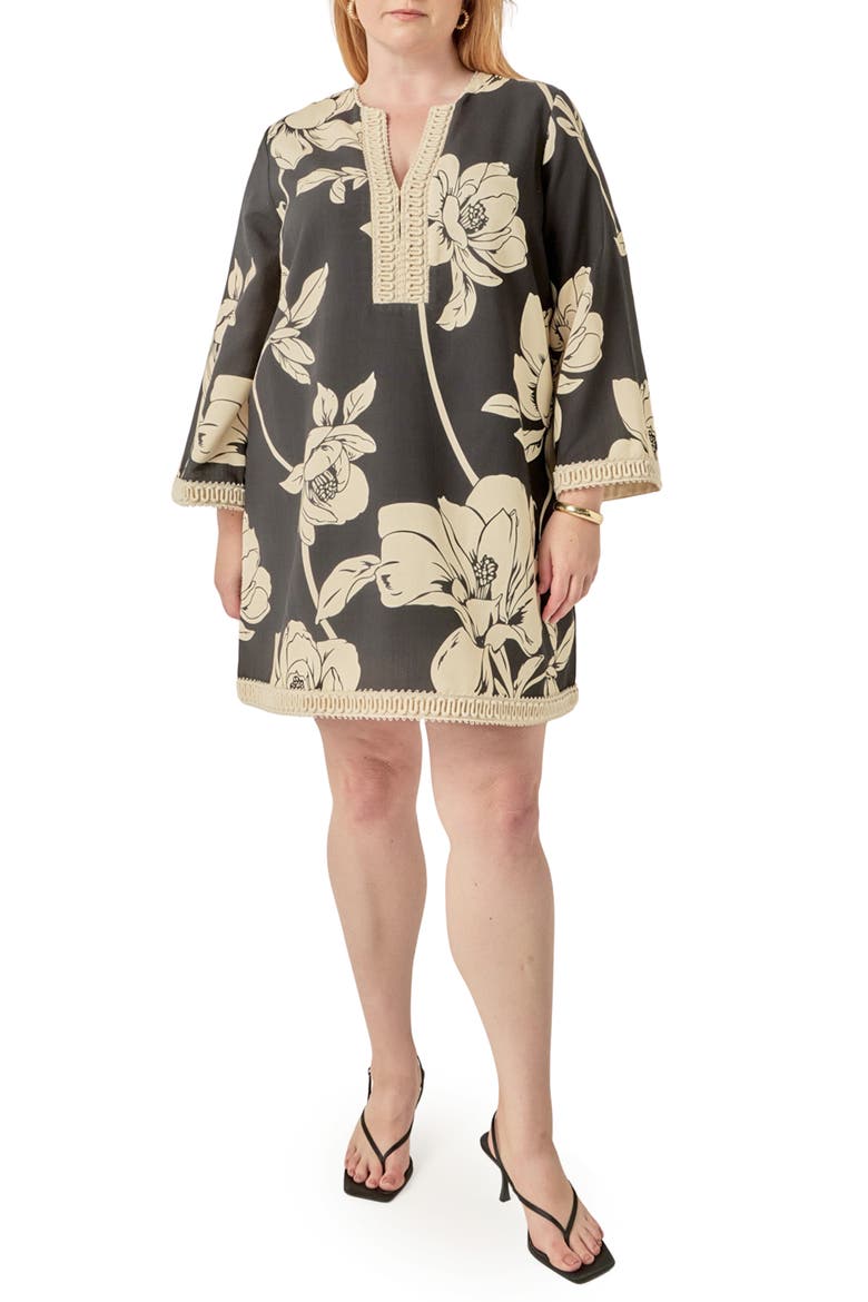 Floral Cotton Minidress, Main, color, BLACK/ CREAM