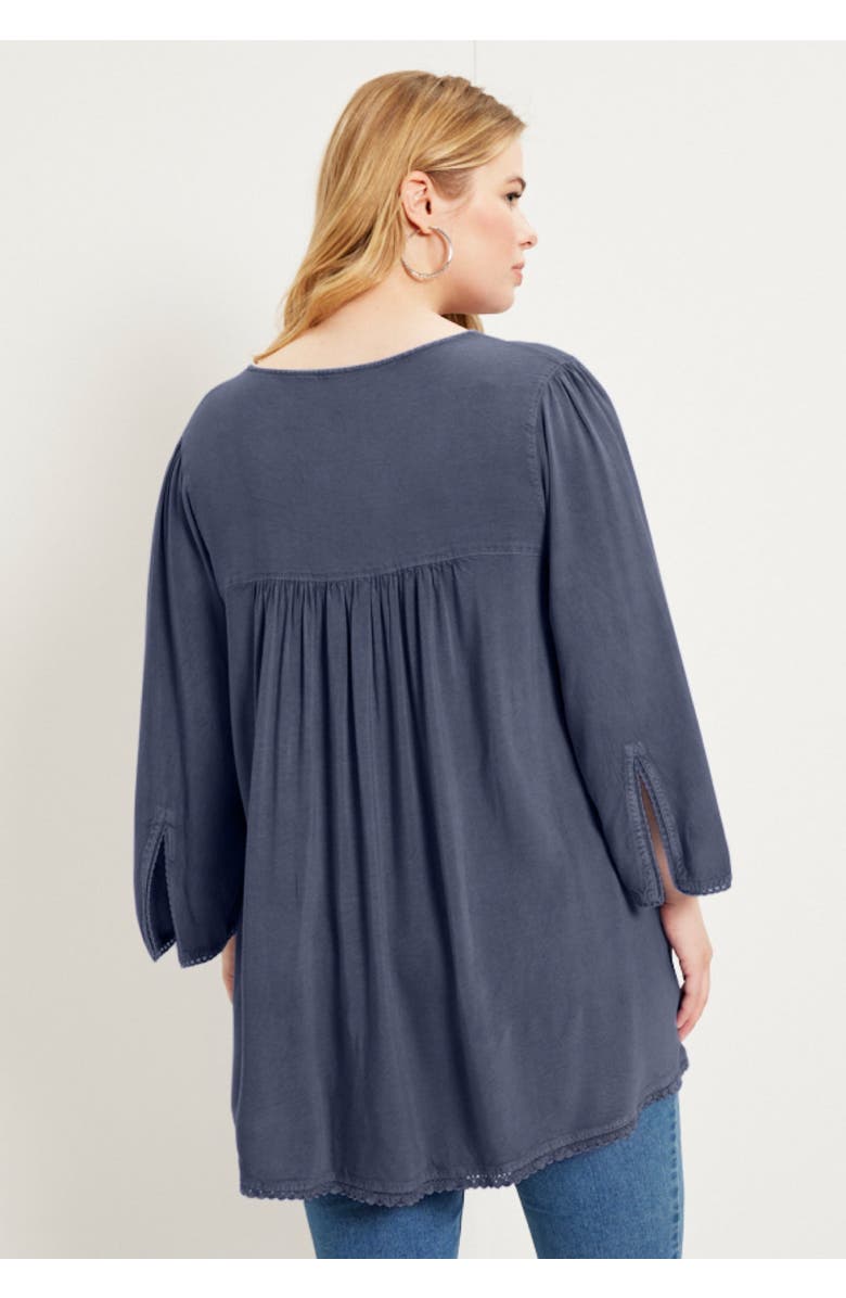 June + Vie Acid Wash Peasant Blouse, Alternate, color, Slate