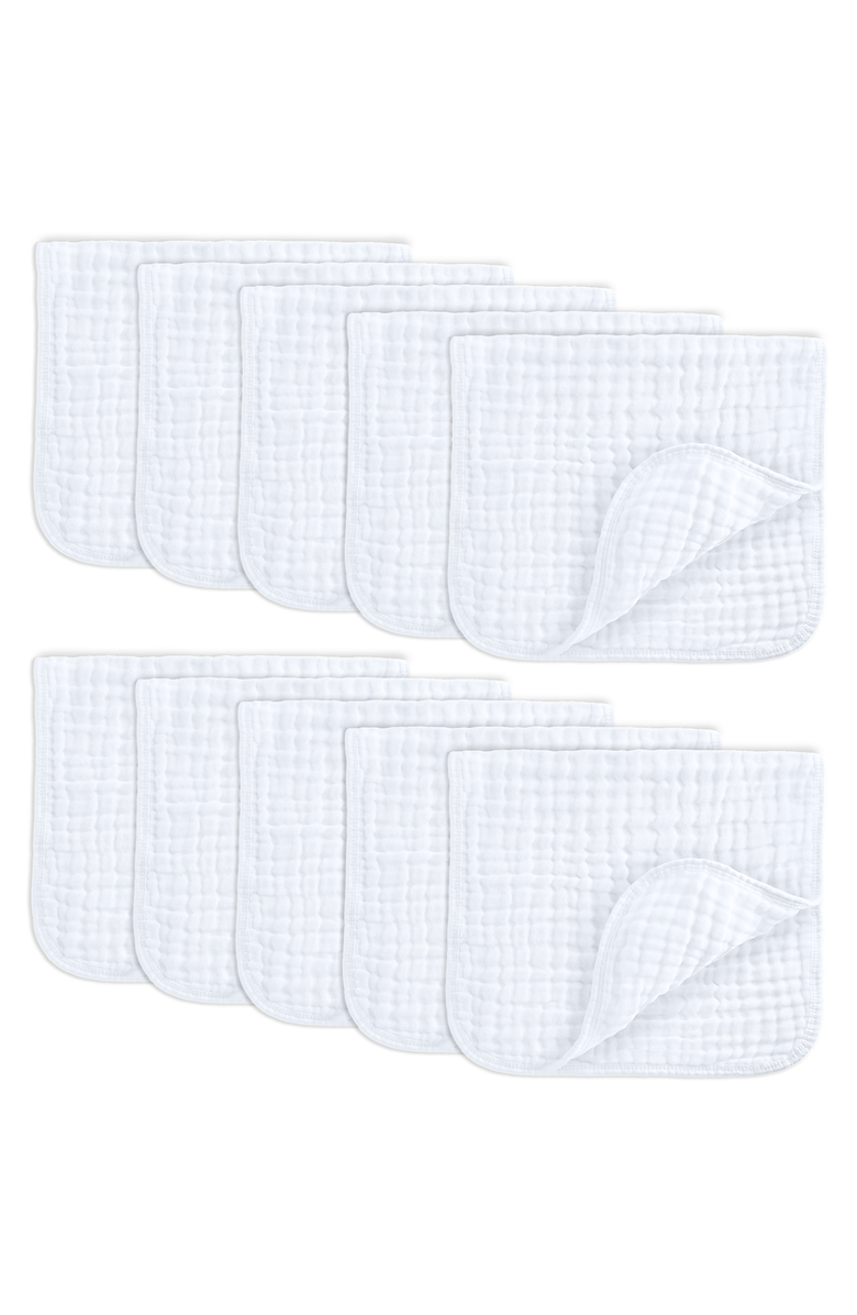 Comfy Cubs Muslin Burp Cloths - Pack of 10, Main, color, White