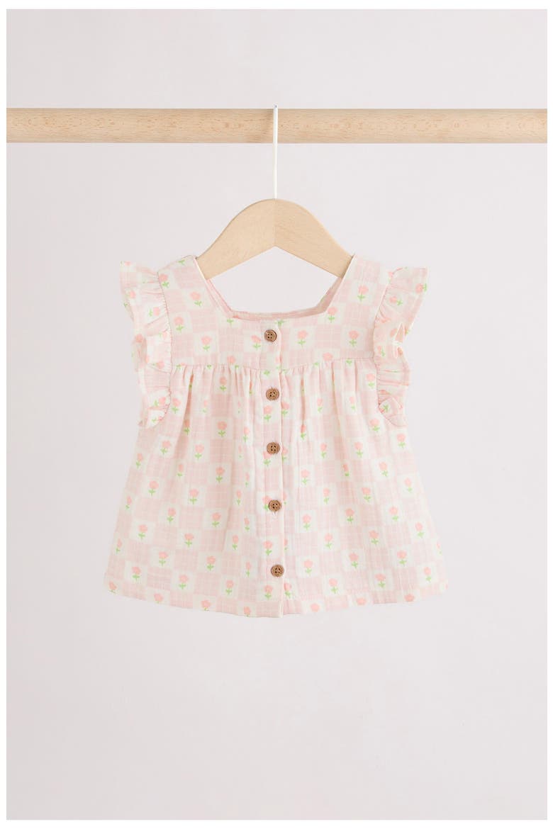 Floral Check Cotton Gauze Top & Shorts, Alternate, color, NEUTRAL