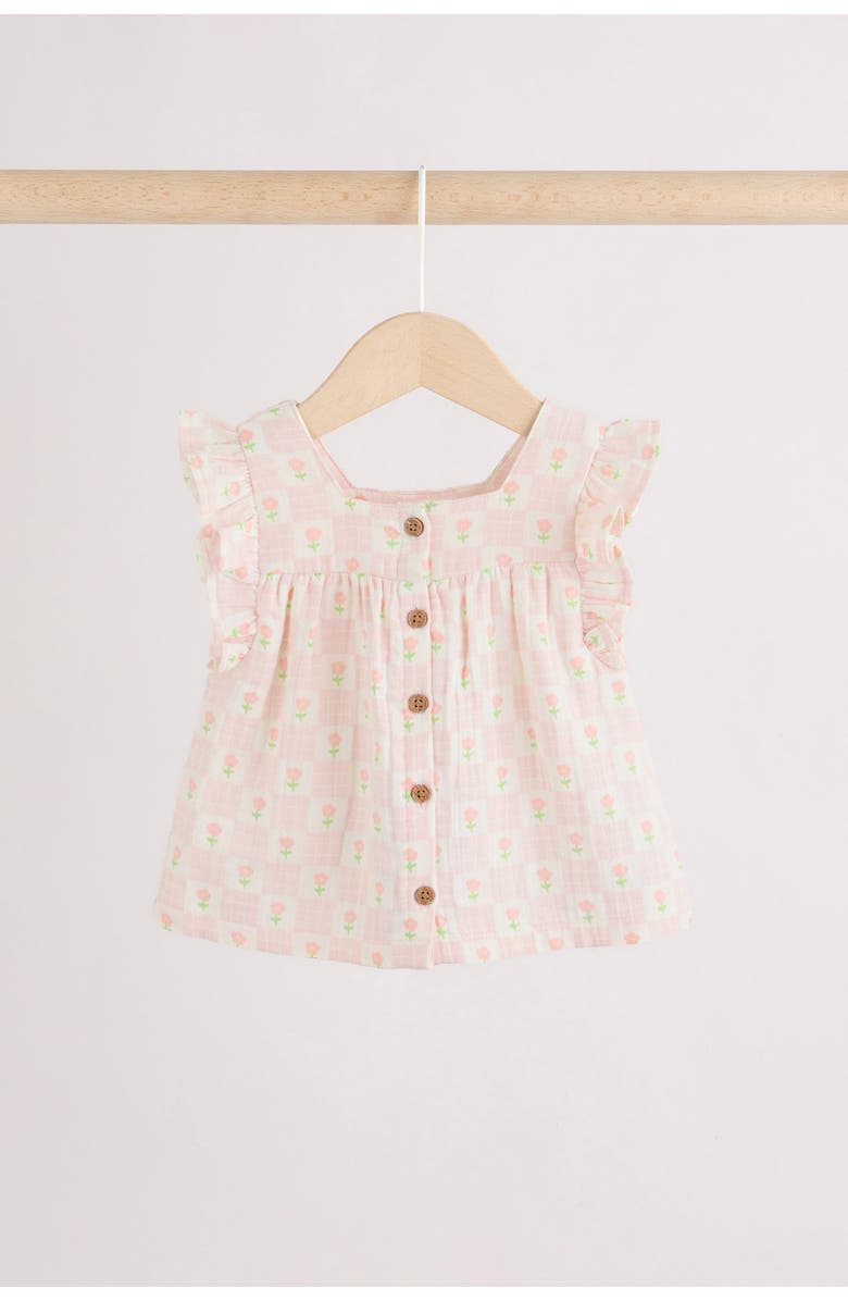 NEXT Floral Check Cotton Gauze Top & Shorts, Alternate, color, Neutral
