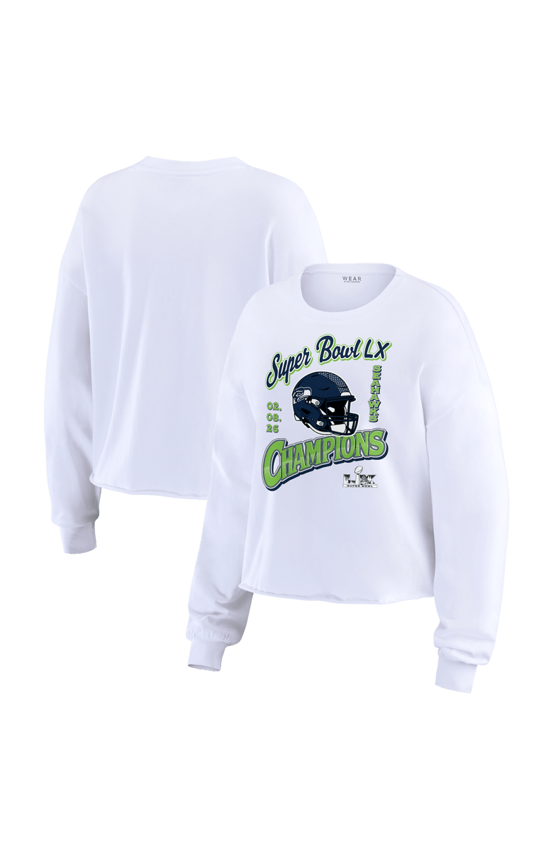 WEAR by Erin Andrews Women's WEAR by Erin Andrews White Seattle Seahawks Super Bowl LX Champions Cropped Long Sleeve T-Shirt, Main, color, White