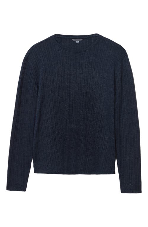 John Varvatos Fern Feeder Stripe Rib Long Sleeve T-shirt In Blue