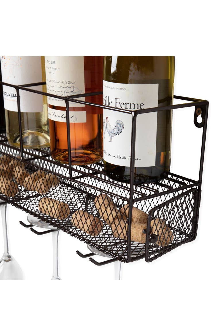 Wall Mounted Wire Wine Shelf and Cork Cage, Alternate, color, Brown