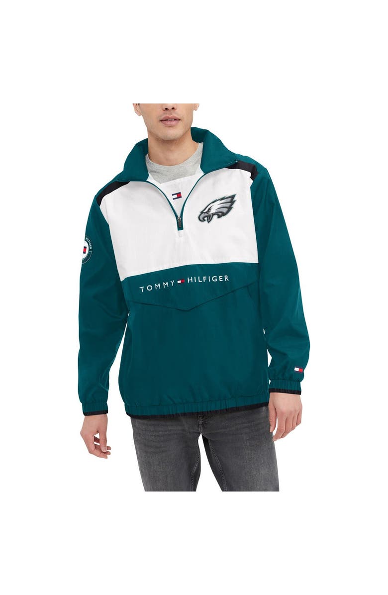 Tommy Hilfiger Men's Tommy Hilfiger Kelly Green/White Philadelphia Eagles Carter Half-Zip Hooded Top, Main, color, 
