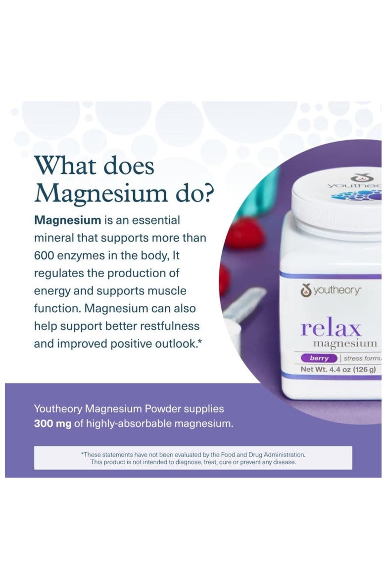 Relax Magnesium Powder Vegan Stress Relief Supplement 4.4 oz, Alternate, color, None