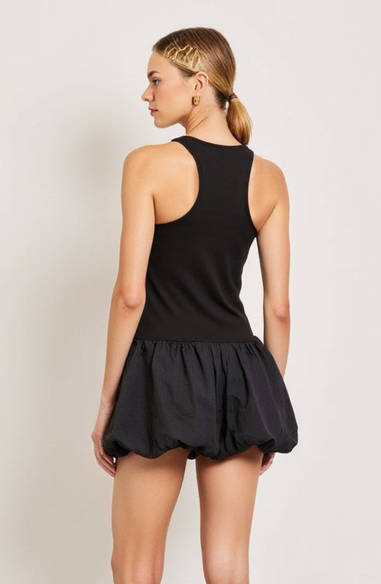 Modenaire Mixed Media Racerback Mini Dress with Bubble Hem Skirt, Alternate, color, Black