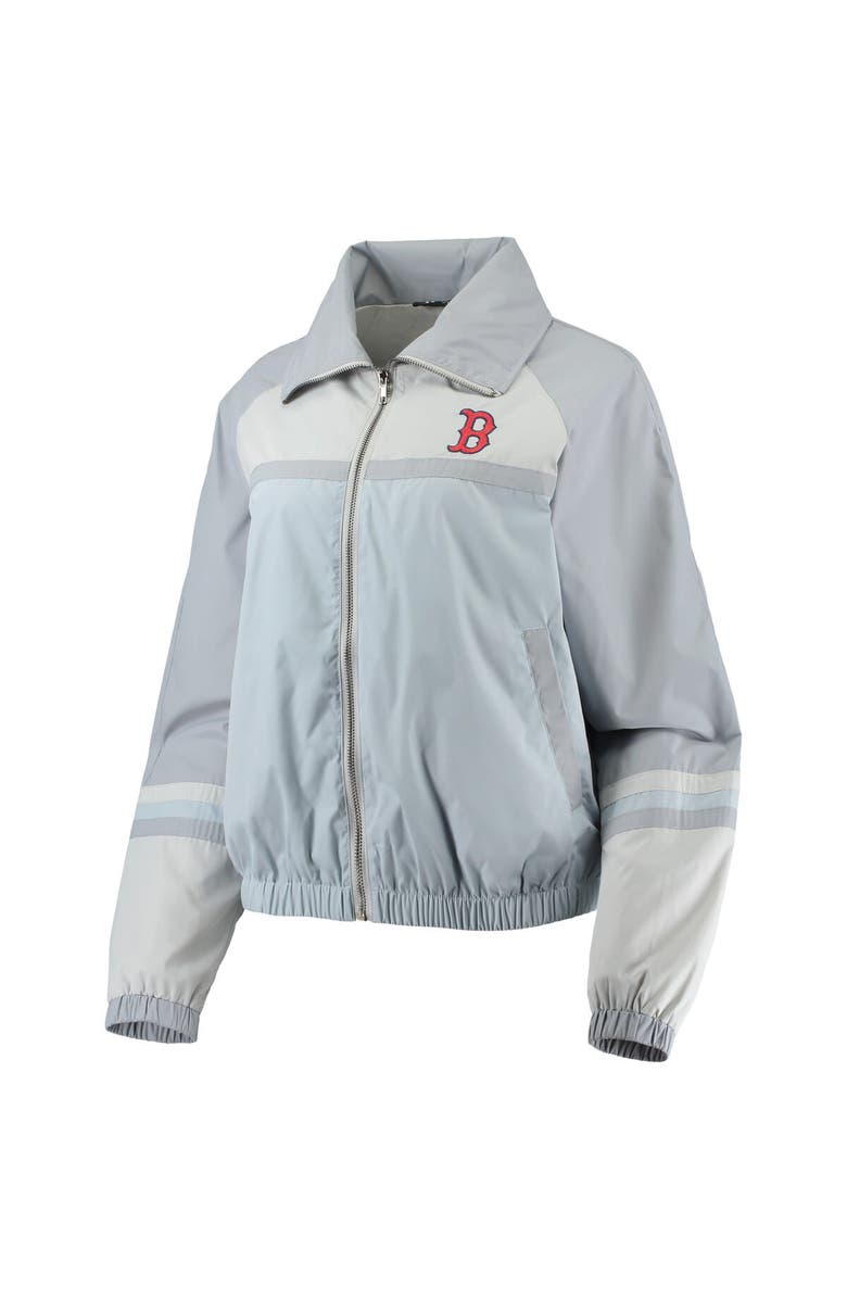 THE WILD COLLECTIVE Women's The Wild Collective Navy Boston Red Sox Colorblock Track Raglan Full-Zip Jacket, Alternate, color, Light Blue