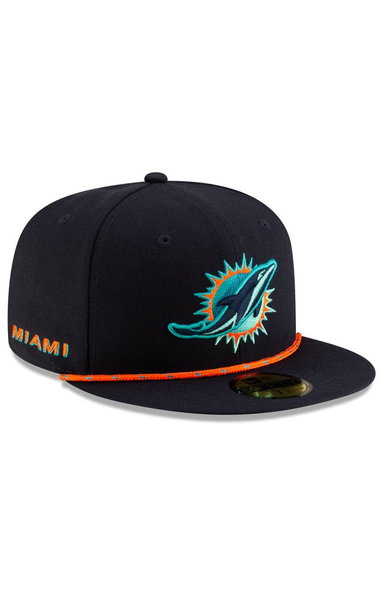 New Era Men's New Era Pitch Blue Miami Dolphins 2025 Rivalries Collection Sideline Rope 59FIFTY Fitted Hat, Alternate, color, Navy