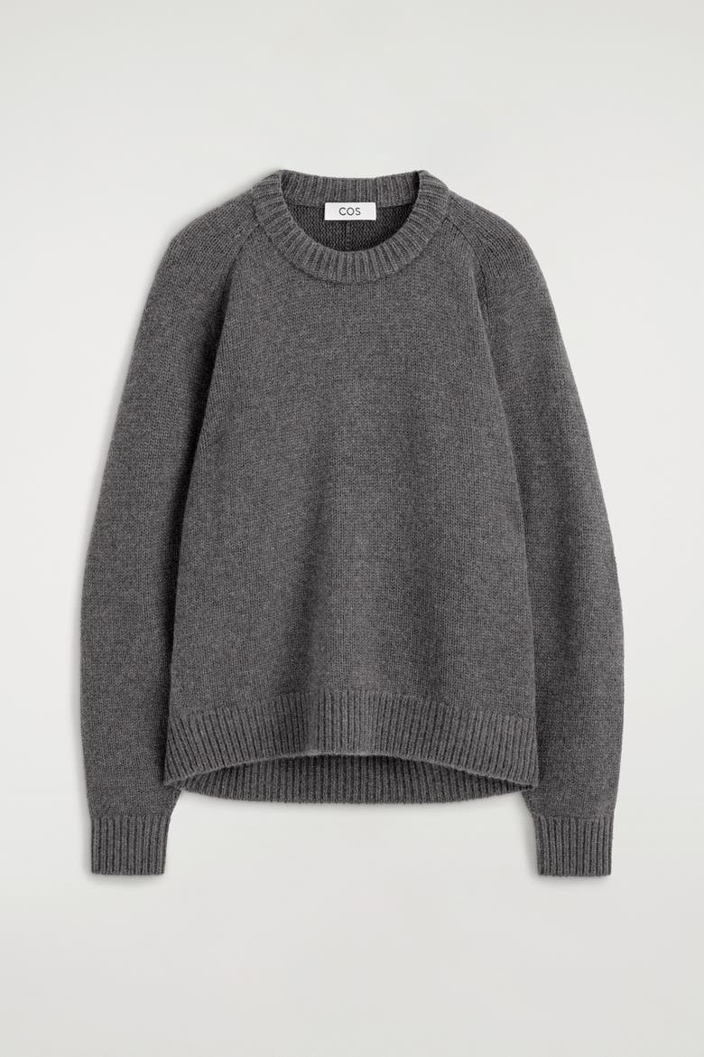 Rounded Cashmere Round-Neck Sweater, Alternate, color, GRAY MÉLANGE