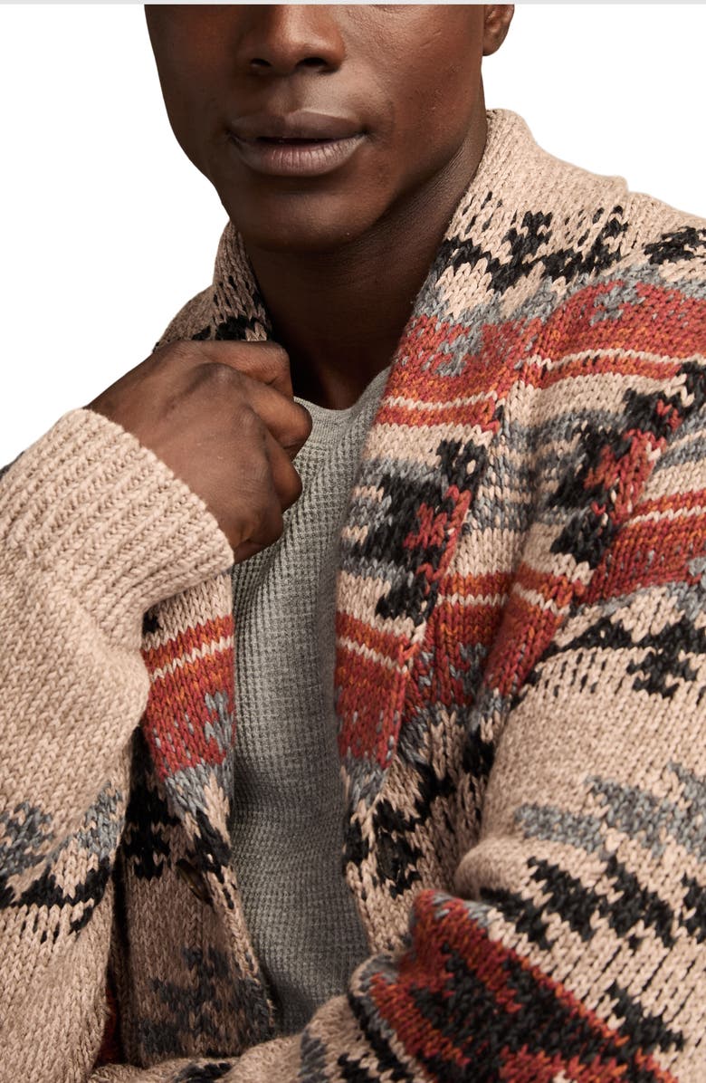 Lucky Brand Intarsia Blanket Cotton Shawl Collar Cardigan, Alternate, color, Neutral Combo