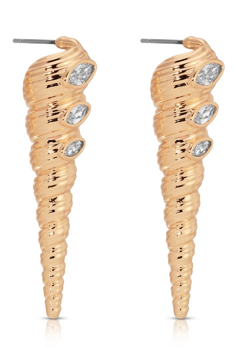 Cubic Zirconia Shell Linear Drop Earrings, Alternate, color, GOLD