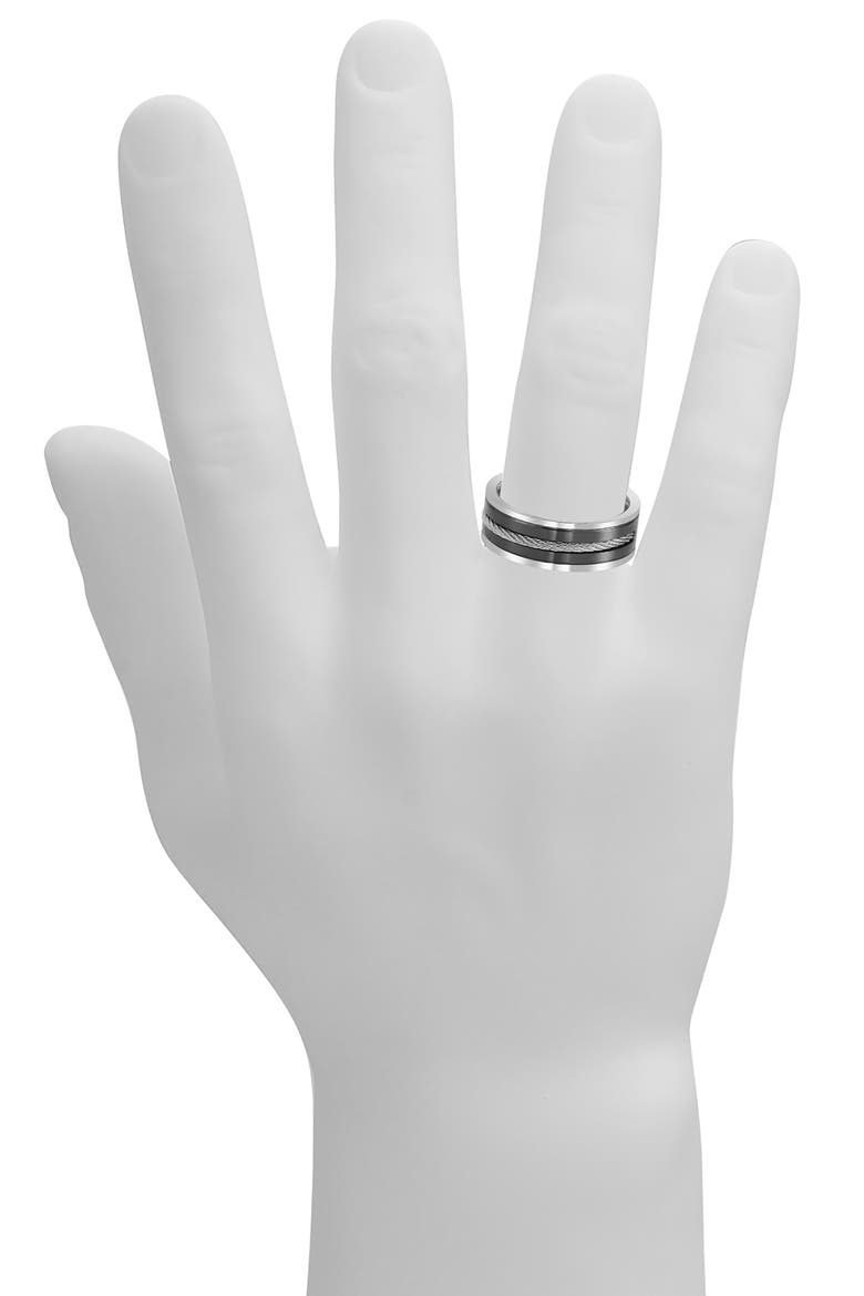 Men's Stainless Steel Inset Wire Band Ring, Alternate, color, BLACK