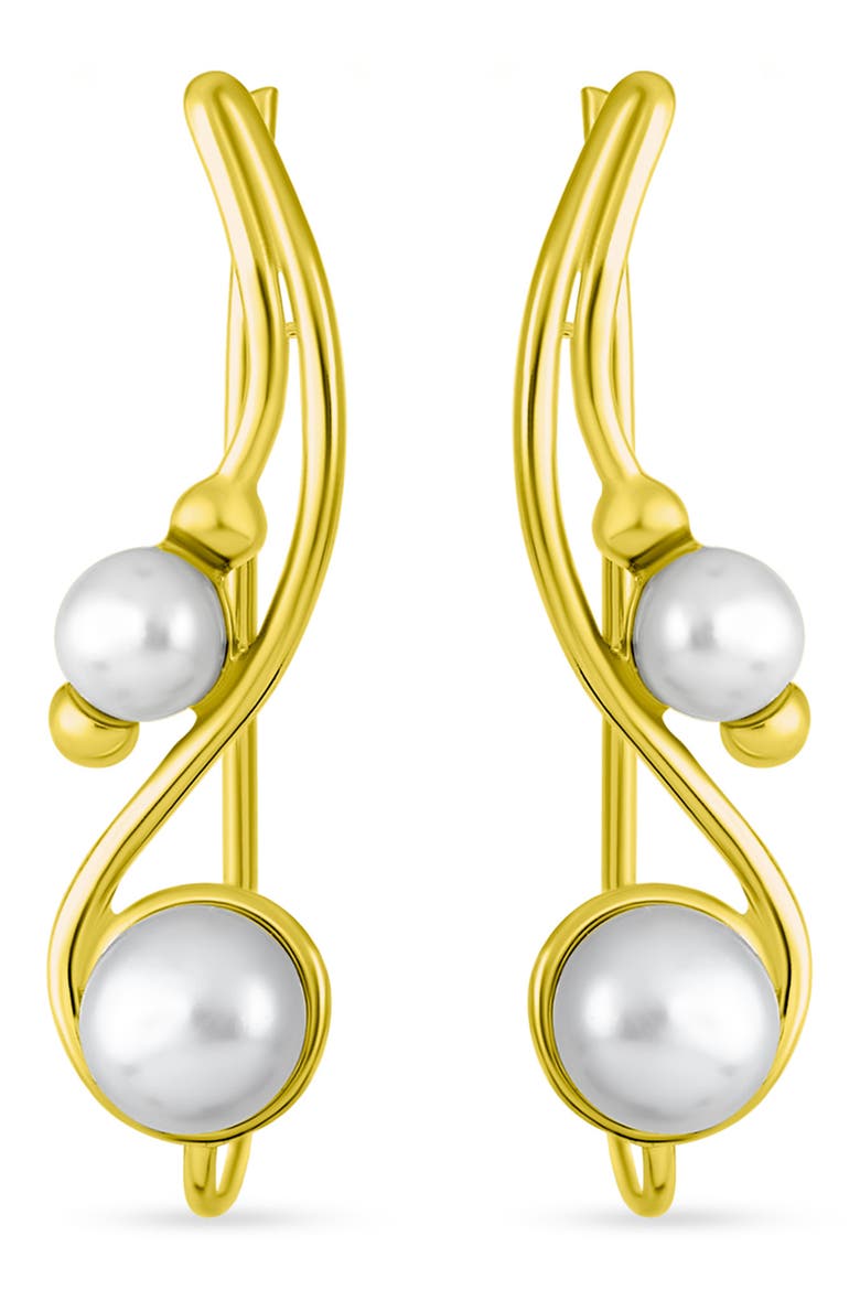 Sterling Silver & Freshwater 5-5.5mm Pearl Ear Climbers, Main, color, GOLD