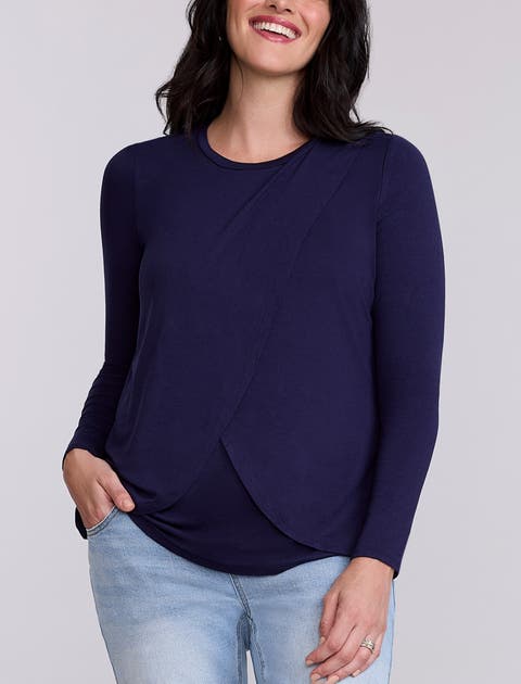 Crewneck Long Sleeve Draped Nursing Tee