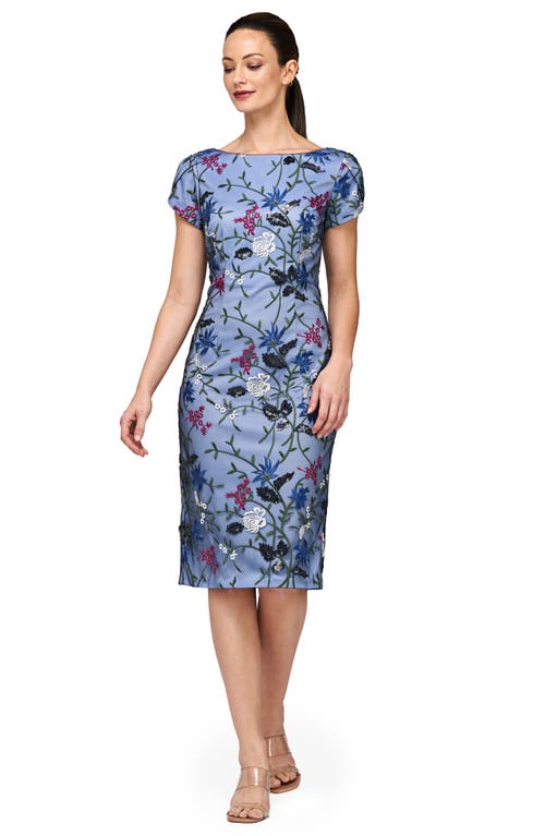 Js Collections Harmony Floral Embroidered Sheath Cocktail Dress In Navy
