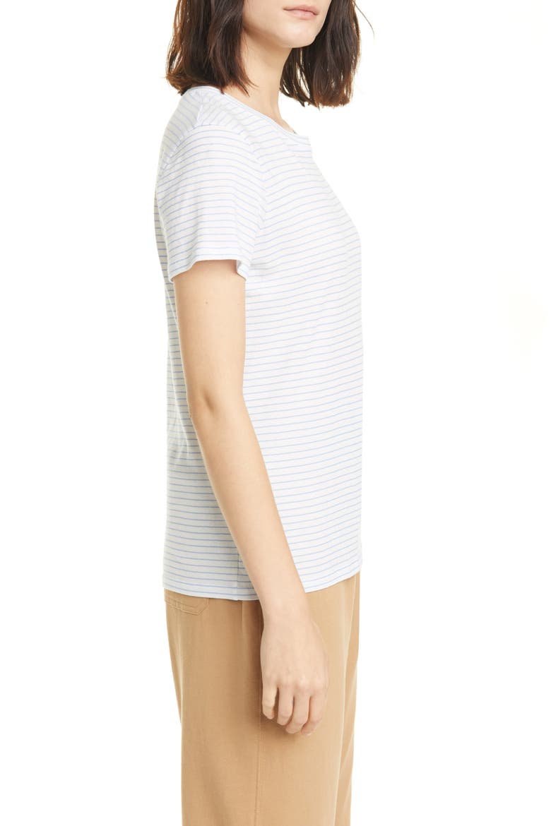 Pencil Stripe Cotton T-Shirt, Alternate, color, OPTIC WHITE/ AQUA BLOOM