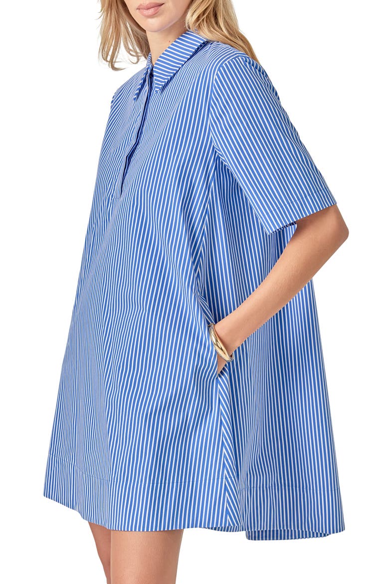Short Sleeve A-Line Shirtdress, Alternate, color, BLUE STRIPE