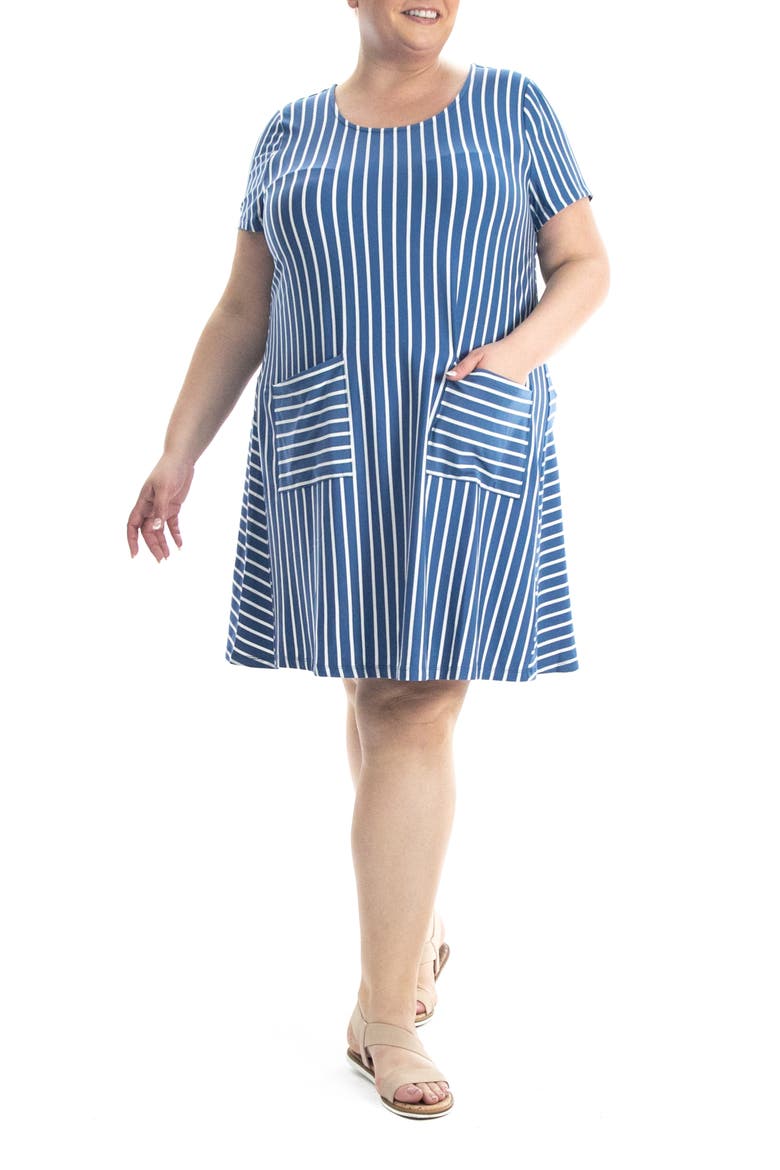 Short Sleeve T-Shirt Dress, Main, color, BLUE/IVORY
