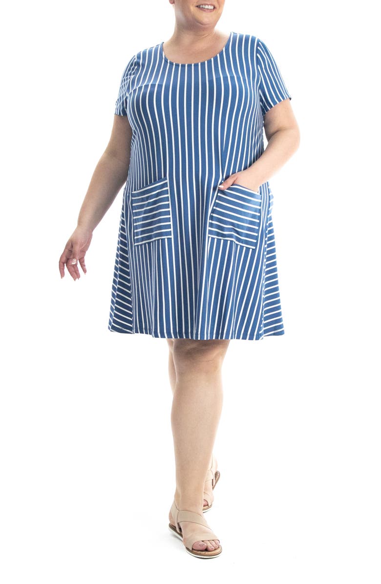 Nina Leonard Short Sleeve T-Shirt Dress, Main, color, Blue/Ivory