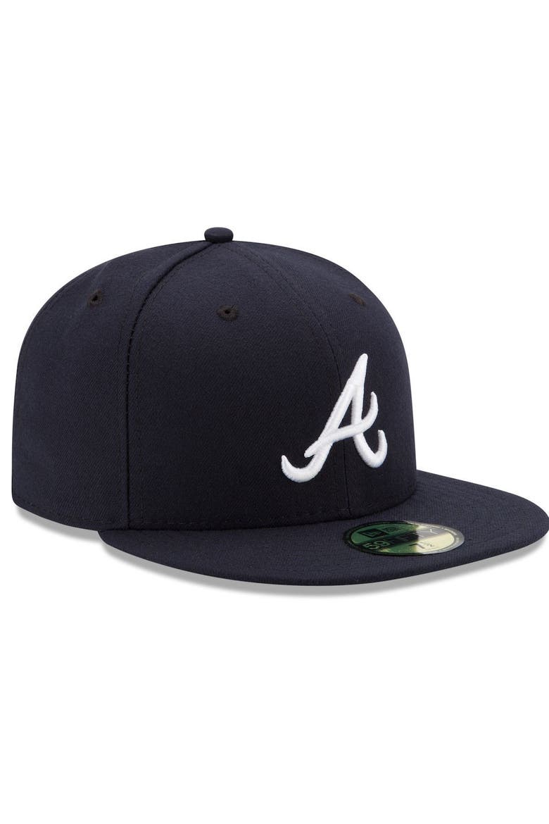 Men's New Era Navy Atlanta Braves Road Authentic Collection On-Field 59FIFTY Fitted Hat, Alternate, color, NAVY