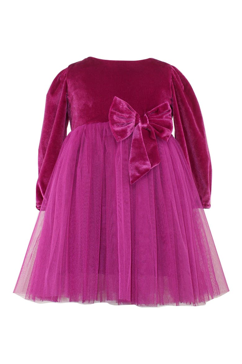 Kids' Velvet & Tulle Party Dress, Main, color, HOT PINK