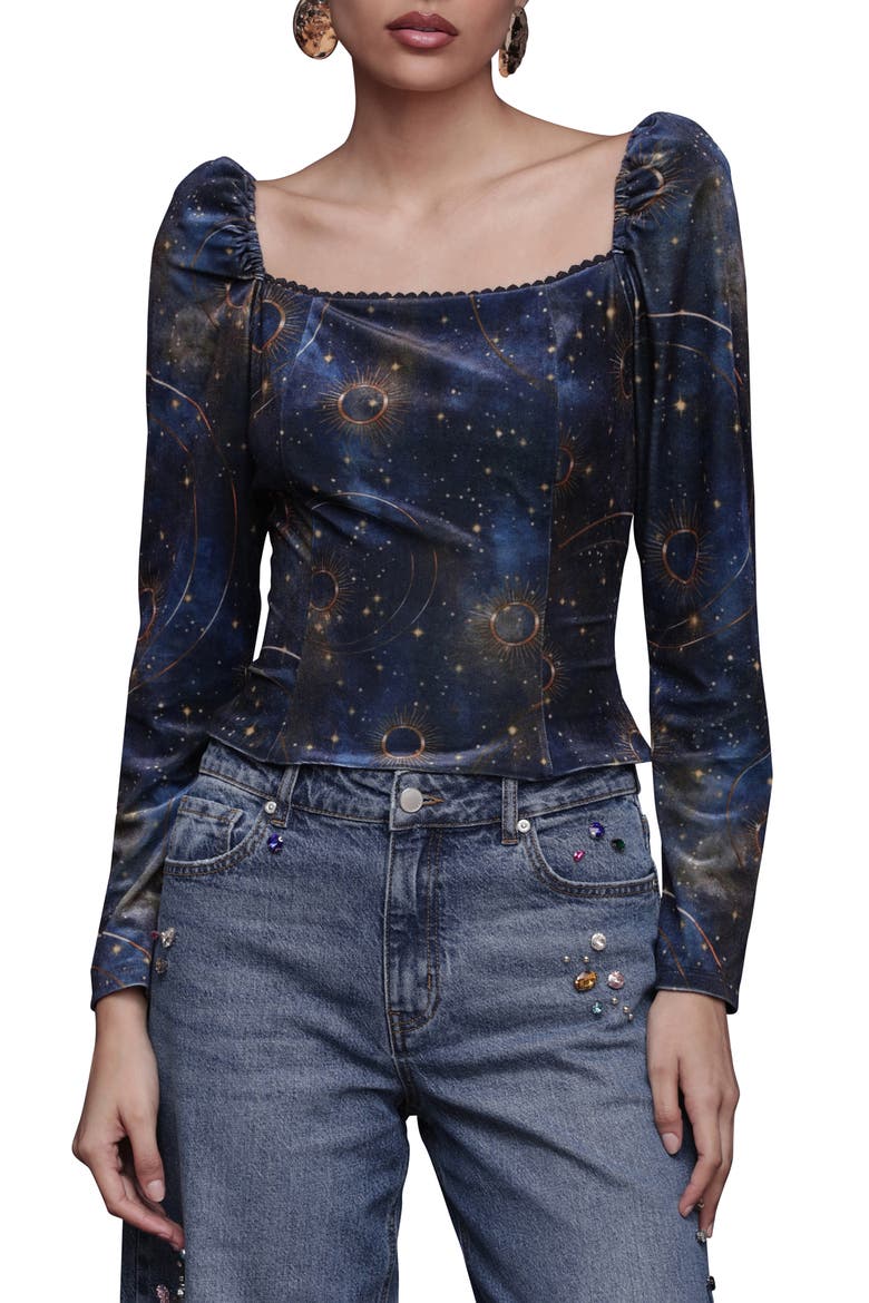 Renaissance Romance Long Sleeve Shirt, Main, color, GOLD CELESTIAL BAROQUE
