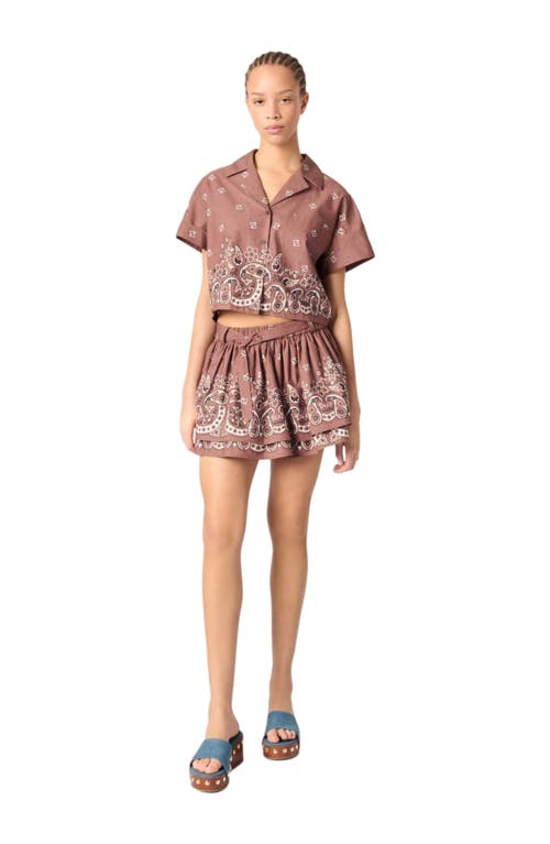 Maje Patterned Rhinestone Cropped Shirt In Brown Bandana Print