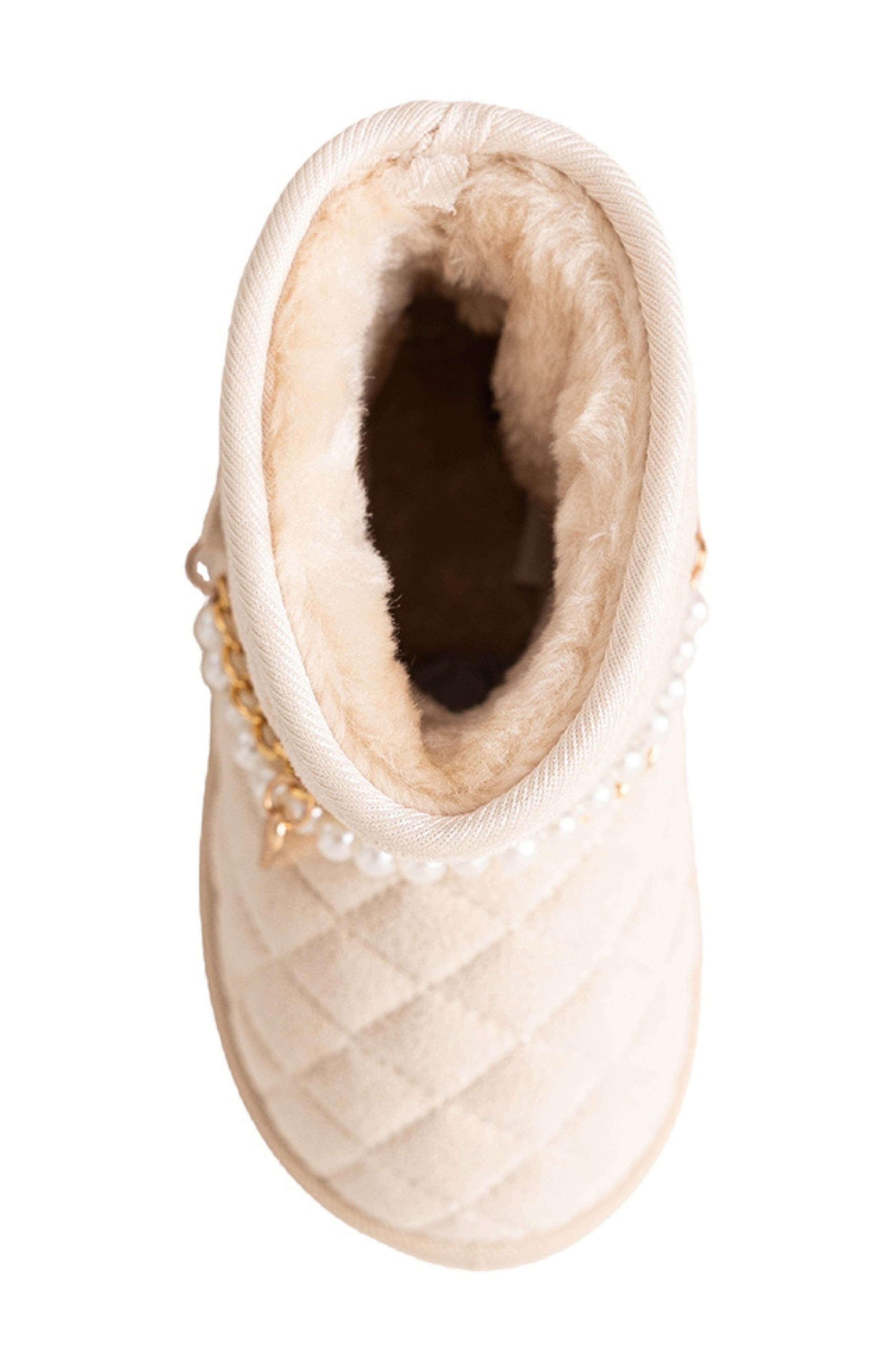 Kids' Cozy Quilted Faux Fur Lined Boot, Alternate, color, CREAM