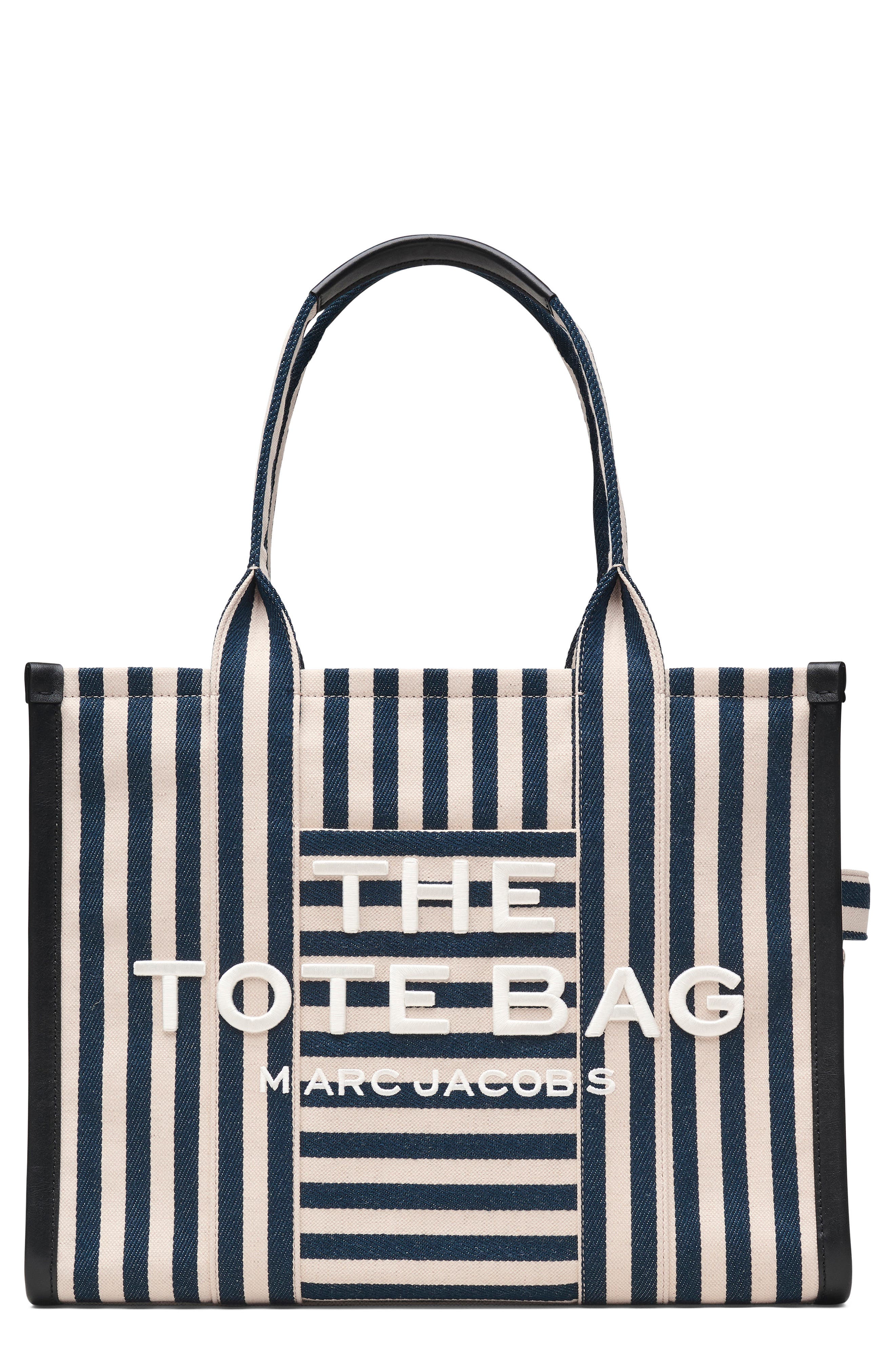 Marc Jacobs The Stripe Canvas Large Tote Bag, Main, color, Blue Sea Multi
