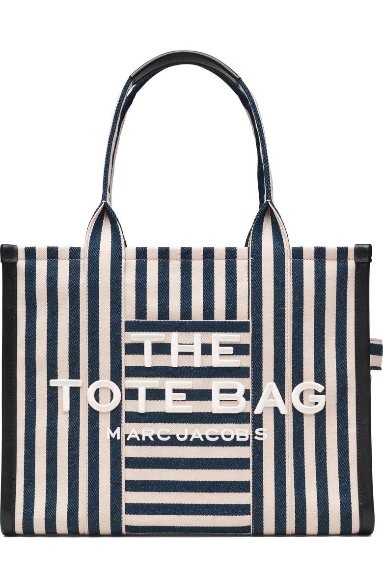 Marc Jacobs The Stripe Canvas Large Tote Bag, Main, color, Blue Sea Multi