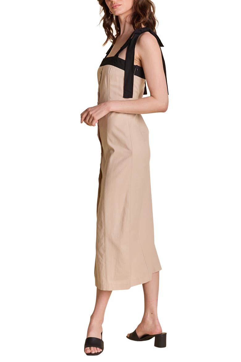Cotton & Linen Blend Midi Sundress, Alternate, color, SAND/ BLACK