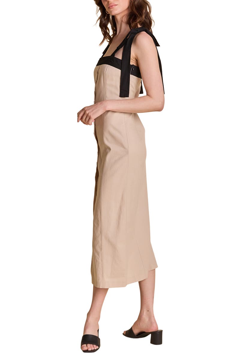 Endless Rose Cotton & Linen Blend Midi Sundress, Alternate, color, Sand/ Black