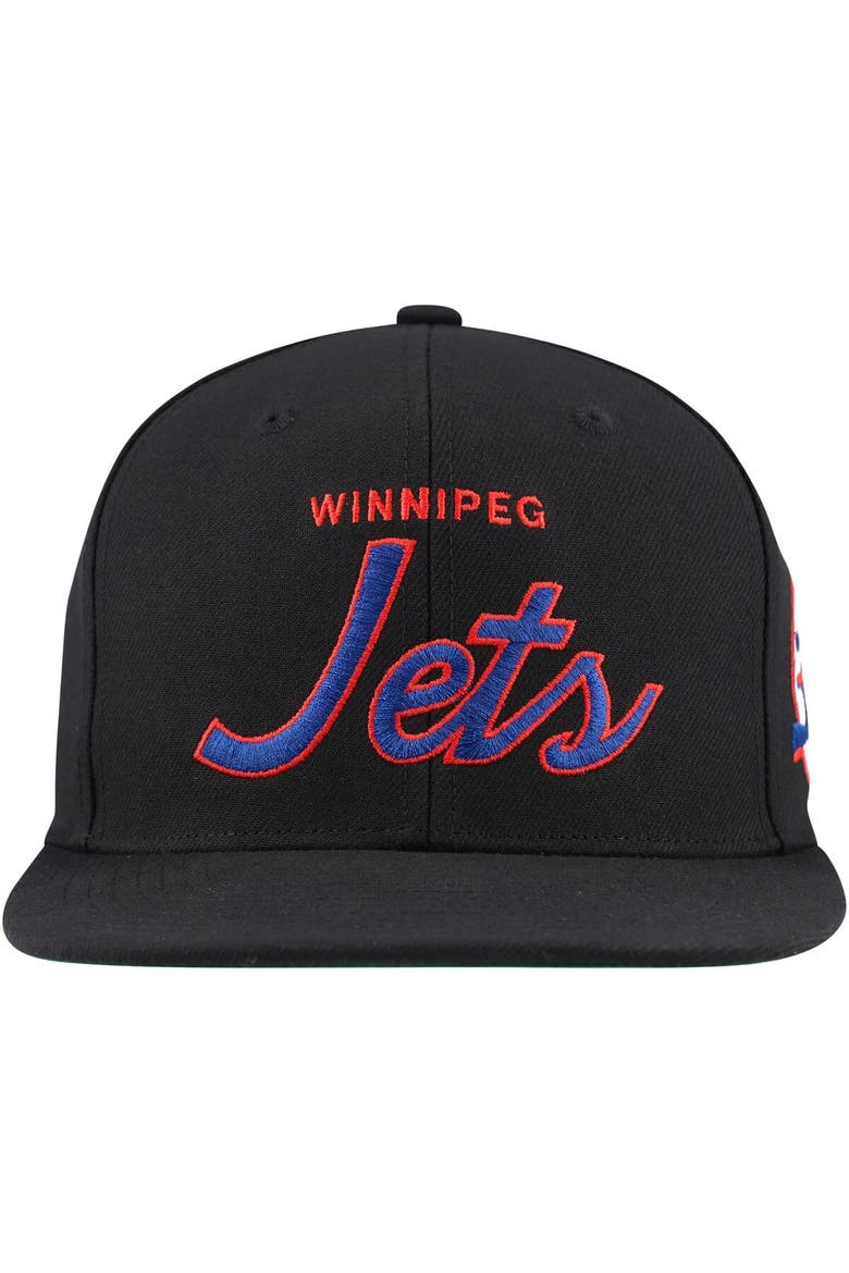 Men's Mitchell & Ness Black Winnipeg Jets Core Team Script 2.0 Snapback Hat, Alternate, color, Black