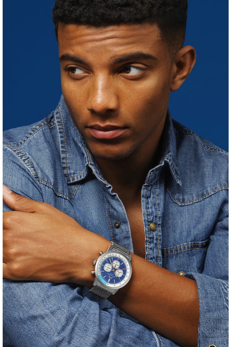 Simon Mesh Strap Chronograph Watch, 44mm, Alternate, color, SILVER AND BLUE