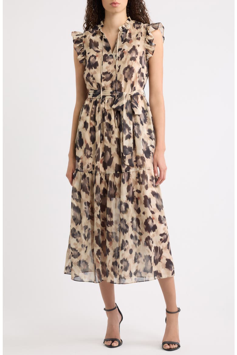 Abstract Animal Print Midi Dress, Main, color, TAN BLACK
